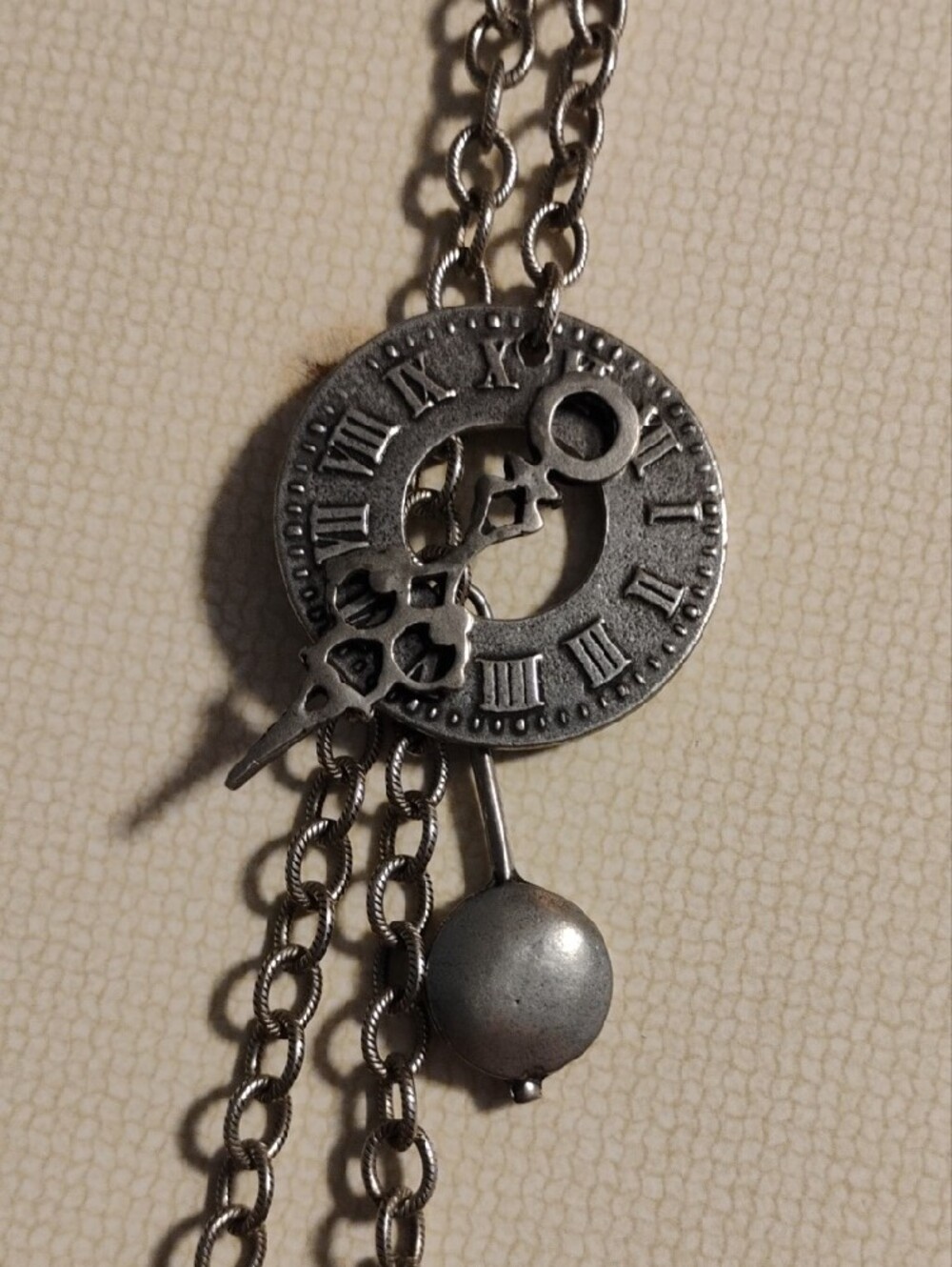 Martha Rotten Pewter Clock Hand Drop Necklace
